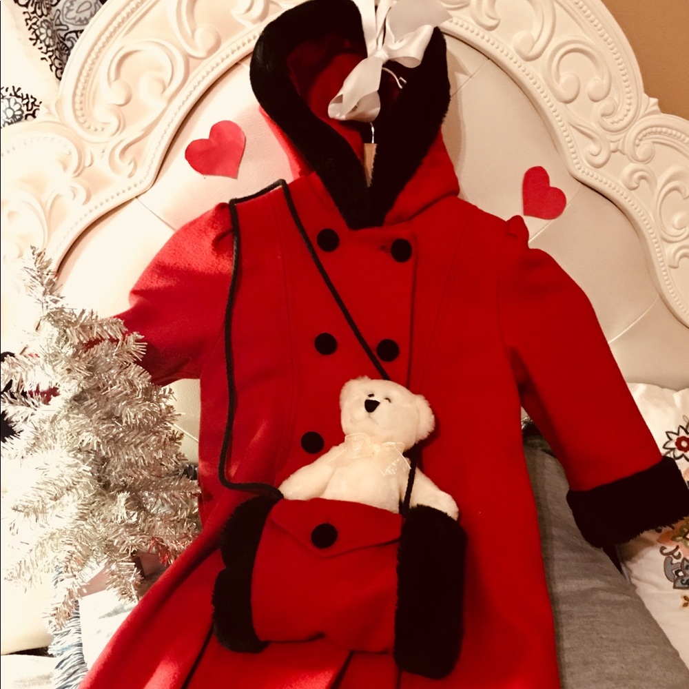 Girls Toddler Red Winter Pea Coat Wool sz 3T